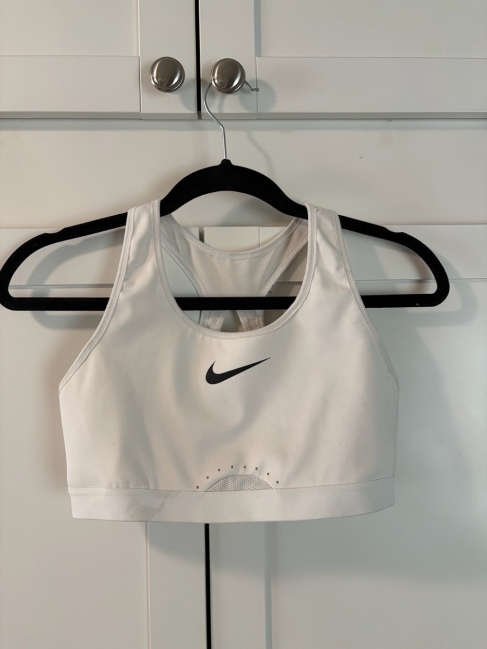 Nike Dri-FIT White Sports Bra Medium M A-B Racerback Support Gym Workout